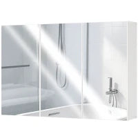 Mobiletto con Specchio da Bagno, Mobiletto da Bagno con 3 Porte Specchiate, Montaggio a Parete, 90 x 15,5 x 60 cm, Truciolato, Bianco