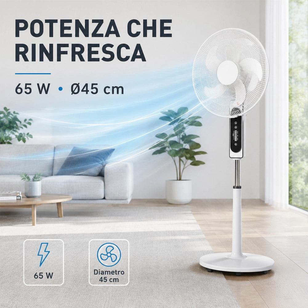 Ventilatore a Piantana con Telecomando e 5 Pale Altezza 131 cm 65W Diametro 45cm