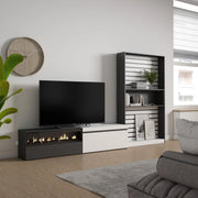 Mobile TV, Soggiorno, 310x35x186cm, Per TV fino a 80", Camino elettrico, Bianco e nero RF2853