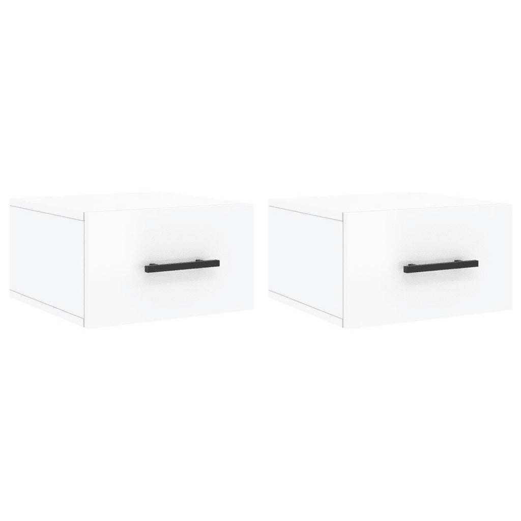 Set di 2 Comodini | Armadio da Notte | Mobiletto da notte a Muro Bianco Lucido 35x35x20 cm