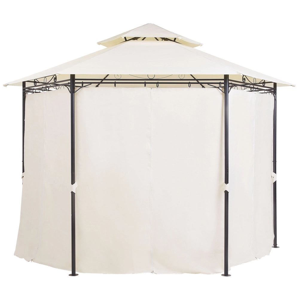 Gazebo da giardino Tende in poliestere beige Struttura in metallo Nero Mobili da giardino Resistente ai raggi UV