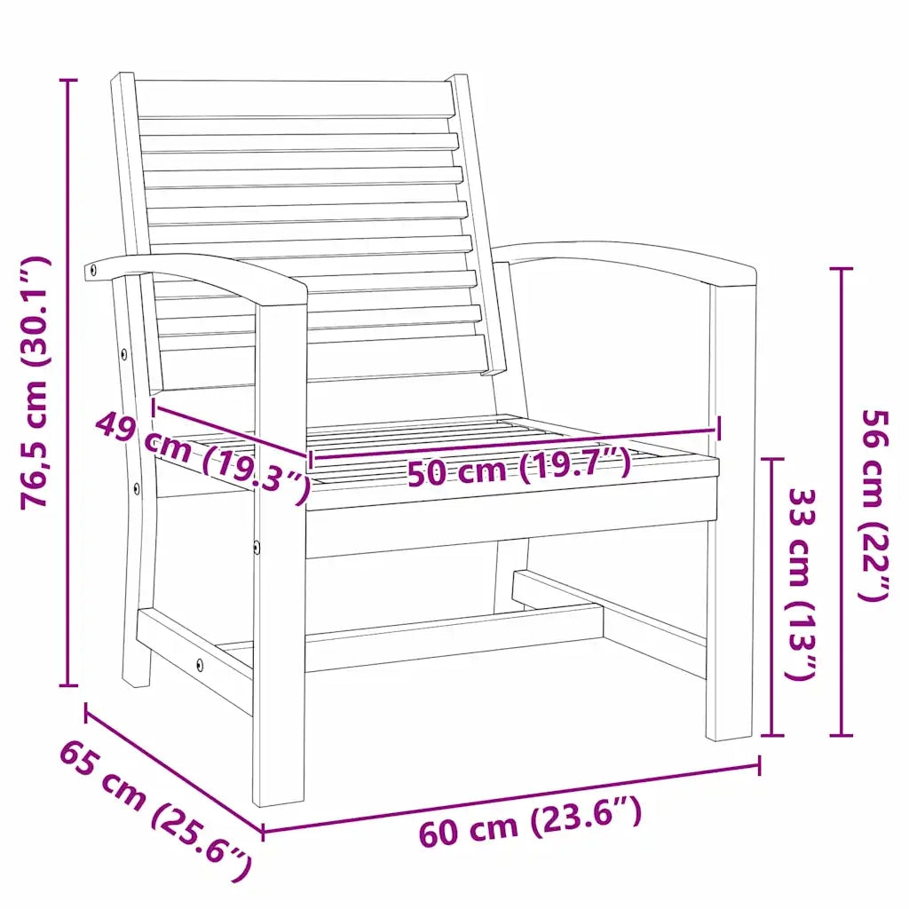 vidaXL Sedie da giardino 2 pcs Naturale 60 x 65 x 76.5 cm