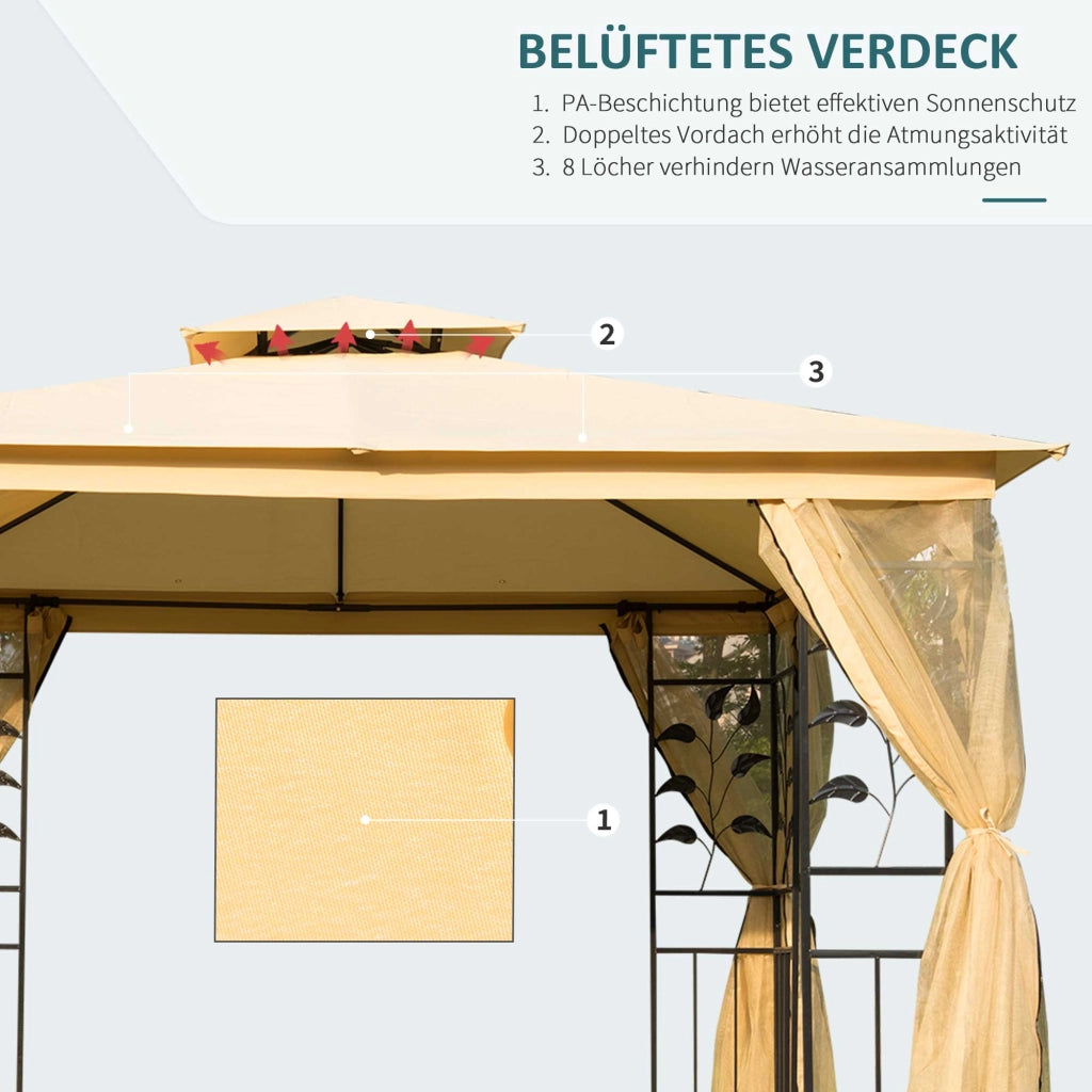 Pergola da giardino 3x3 m ¨C zephmum ¨C beige con tetto doppio e pannelli laterali