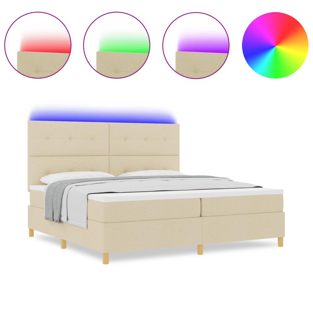 Letto Box Spring con Materasso e LED Crema 200x200 cm Tessuto