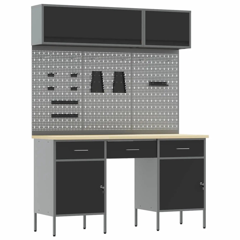 Mobile da lavoro 10 pcs Nero Legno ingegnerizzato e acciaio 3321476