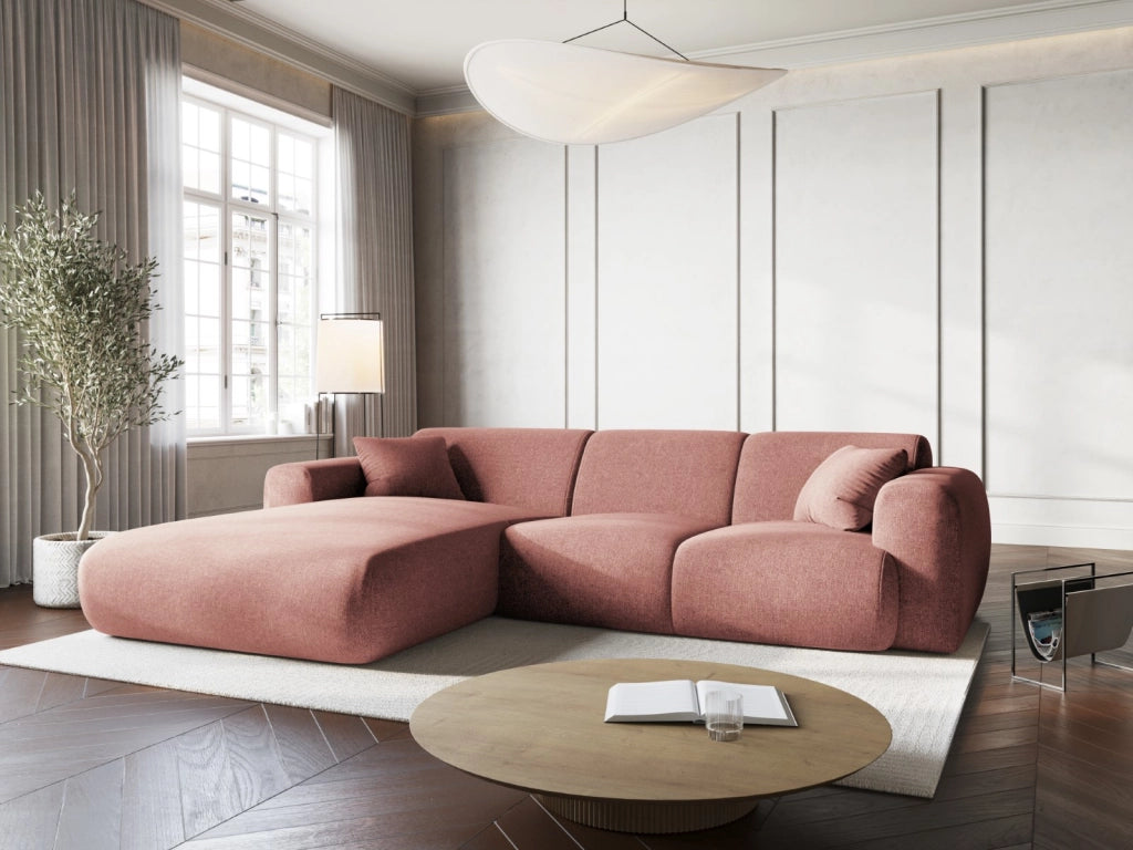 Cosmopolitan Design - Divano angolare sinistro "Nolio" 4 posti in ciniglia rosa 
