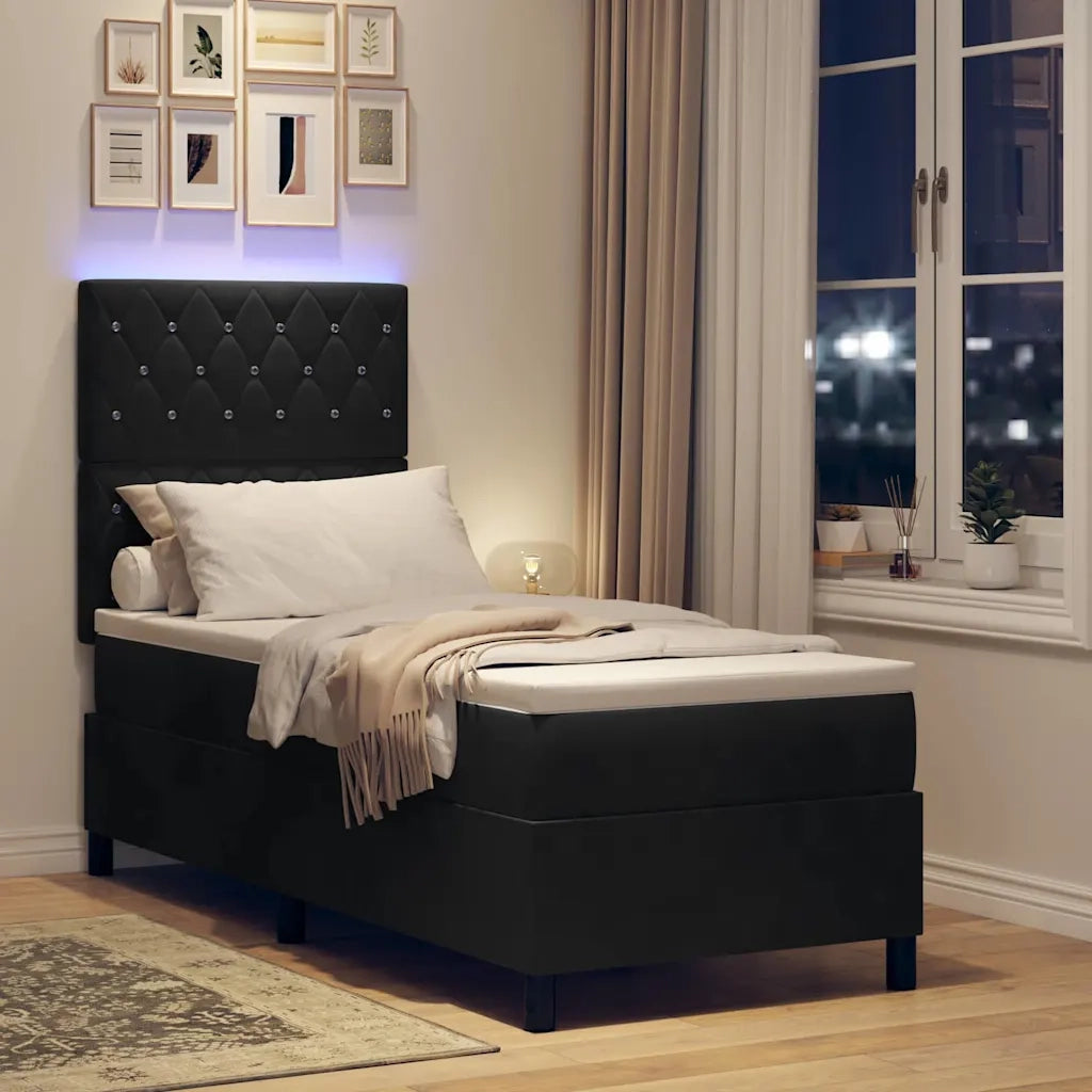 Letto a Sorgente LED con materasso Nero 80 x 200 cm Tessuto 3343210