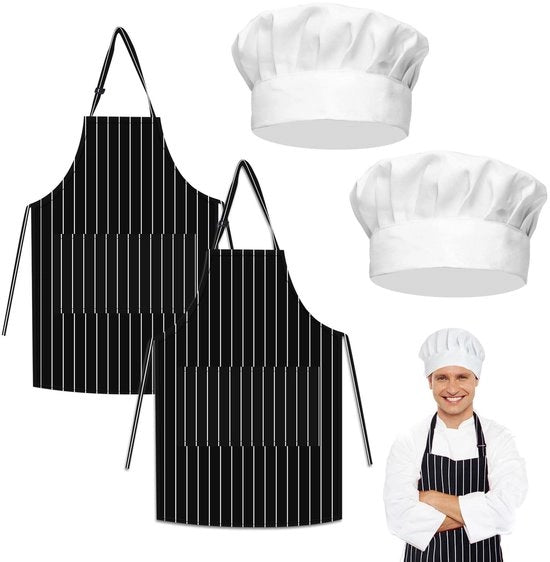 Cucina 4 pezzi - Impermeabile - Adattabile - Con 2 tasche - Cucina - Tessuto poliestere cotone - Progettazione confortevole - Schermo da fuoco