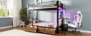 Letto a soppalco 90x200 cm con scrivania; LED e cassetti contenitore in metallo e MDF; nero