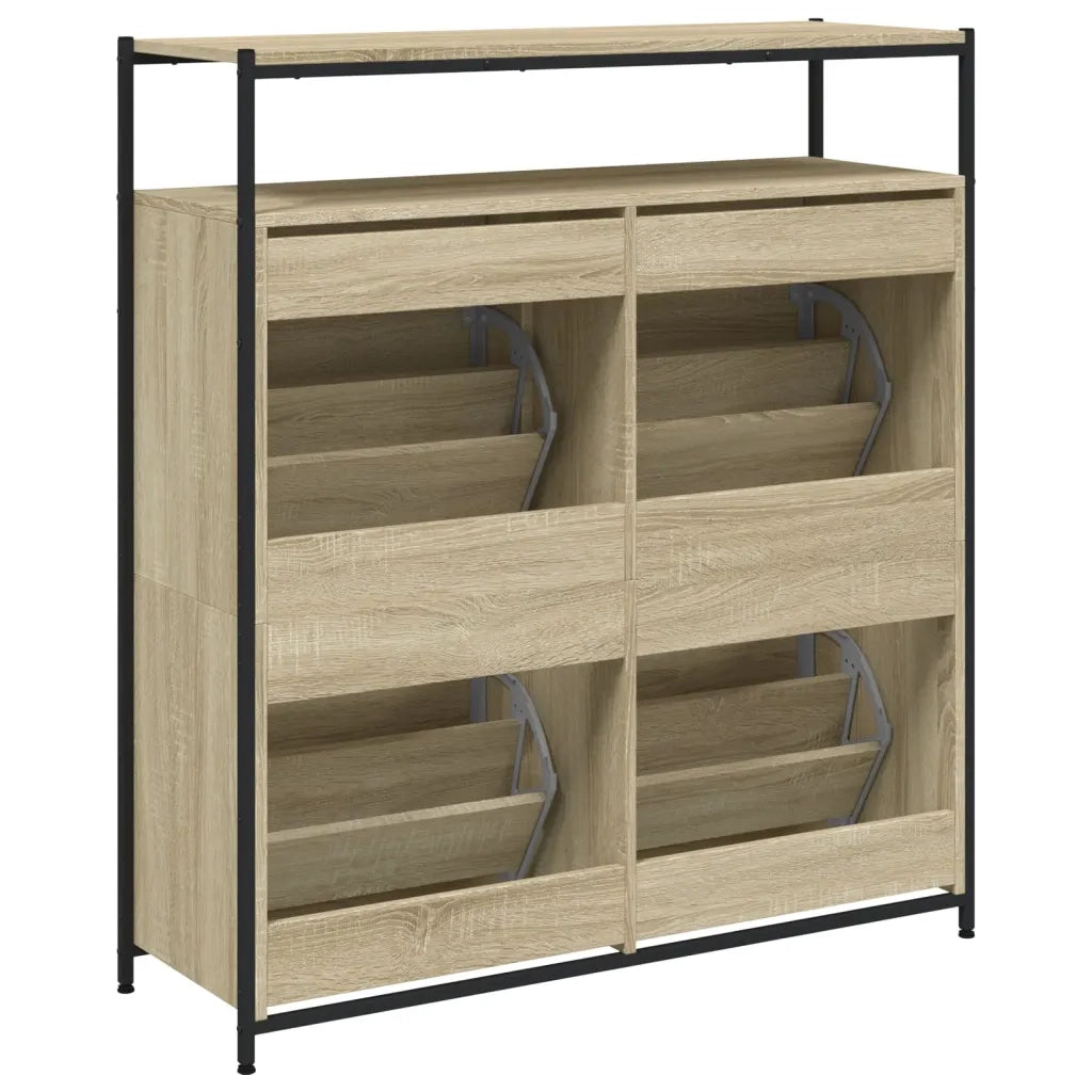 Scarpiera 4 Cassetti Ribaltabili-Scaffale per scarpe Rovere Sonoma 100x34x112 cm