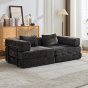 Divano letto modulare a 2 posti in chenille nero convertibile pieghevole senza montaggio 38 × 107 × 44 cm