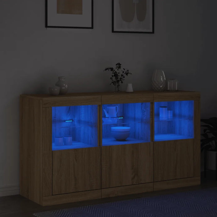 Credenza con Luci LED Rovere Sonoma 123x37x67 cm 3209060