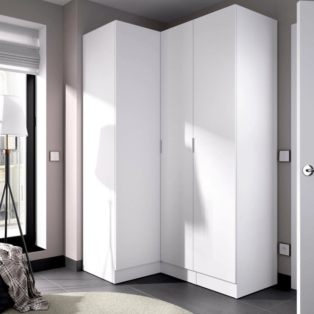 Guardaroba Australia, Mobile angolare per camera da letto, Armadio appendiabiti ad angolo a 3 ante battenti, 133x91h184 cm, Bianco