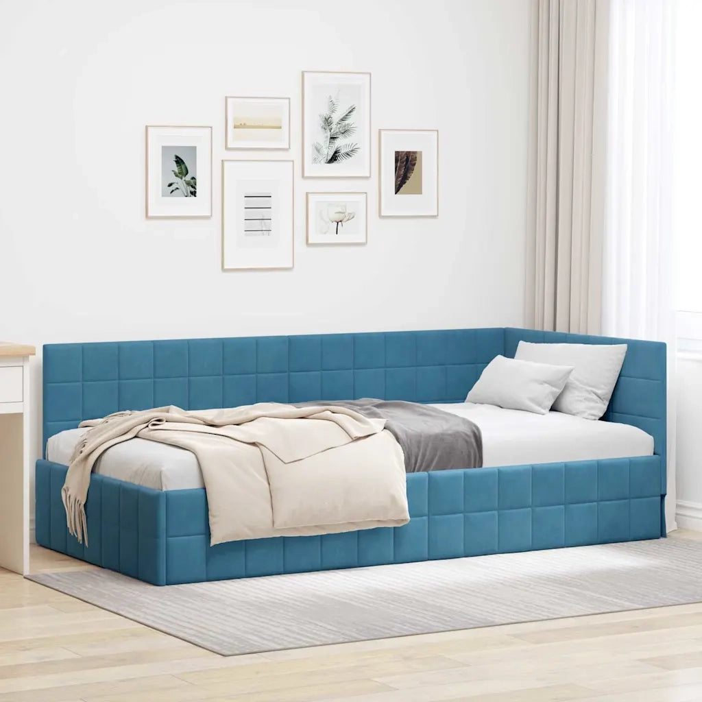 Cornice del letto ad angolo Blu 100 cm x 200 cm Velluto