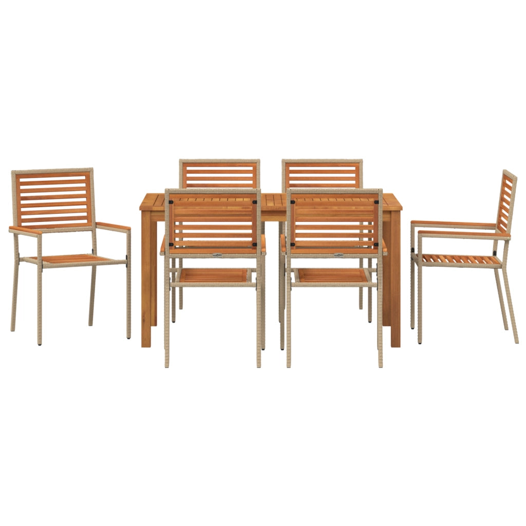 Set da pranzo da giardino  7 pezzi Beige Polirattan Acacia