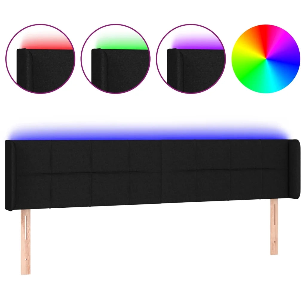 Testiera a LED Nera 183x16x78/88 cm in Tessuto cod mxl 78385