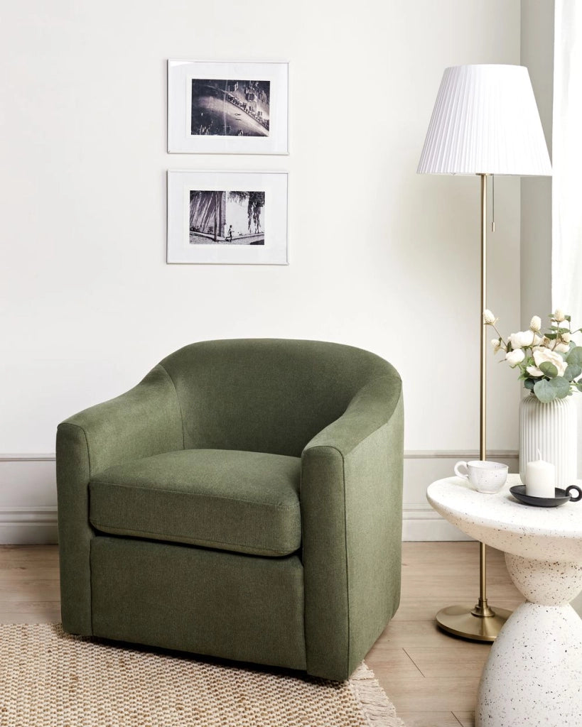 Poltrona girevole Verde Scuro Poliestere Tessuto idrorepellente Retro Minimalista Mobili Soggiorno