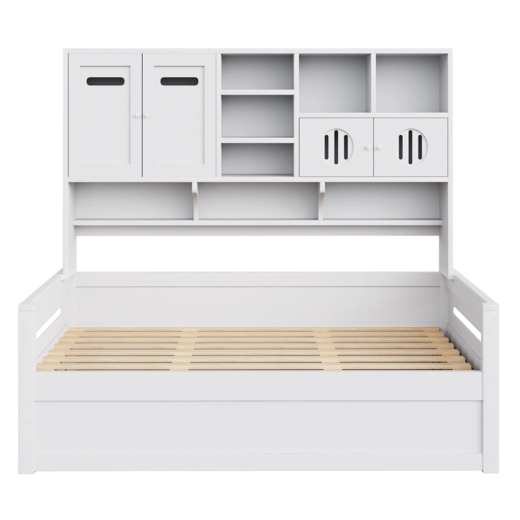 Letto singolo ULEVR 90x200 cm con vano contenitore idraulico e mobile sopra testata, bianco