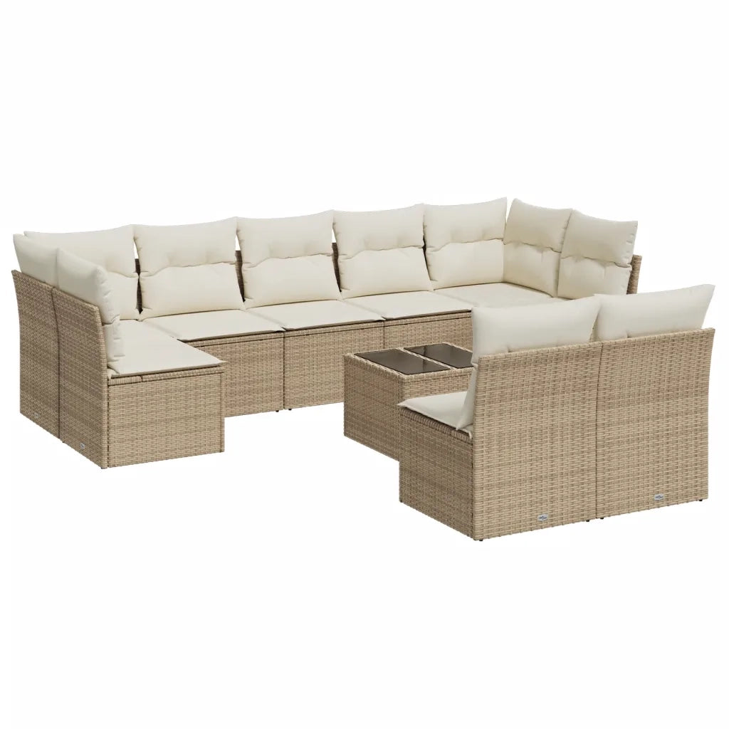 Set Divano da Giardino 10 pz con Cuscini Beige in Polyrattan 3249997