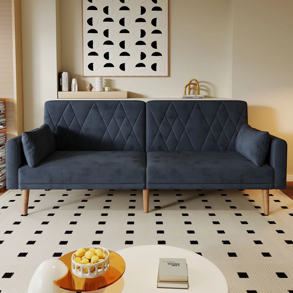 Divano Letto 2 Posti con Schienale Regolabile e Braccioli Regolabili in Velluto Nero 180 × 75 × 82 cm