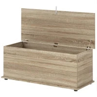 Cassapanca, Panca da Stoccaggio con Coperchio Ribaltabile e Cerniere di Sicurezza, 100 x 40 x 40 cm, Naturale