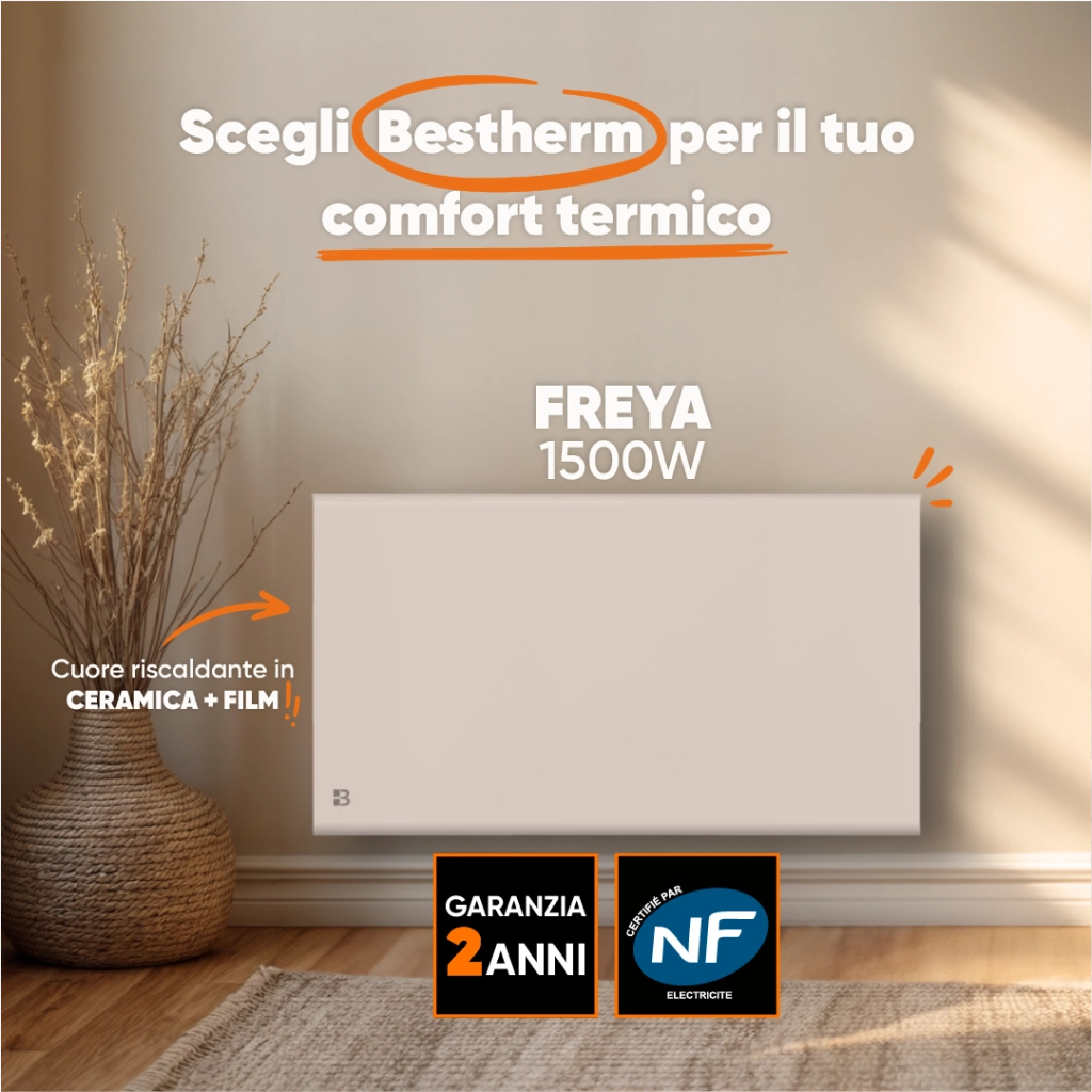 Radiatore elettrico fisso con inerzia a secco ceramica + pellicola 1500W FREYA orizzontale bianco