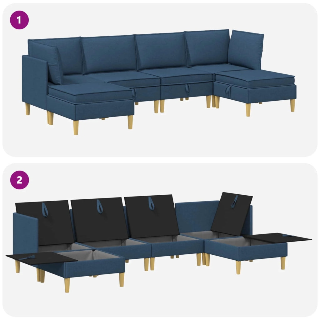 Set di divani modulari con spazio di archiviazione 6 pcs Blu