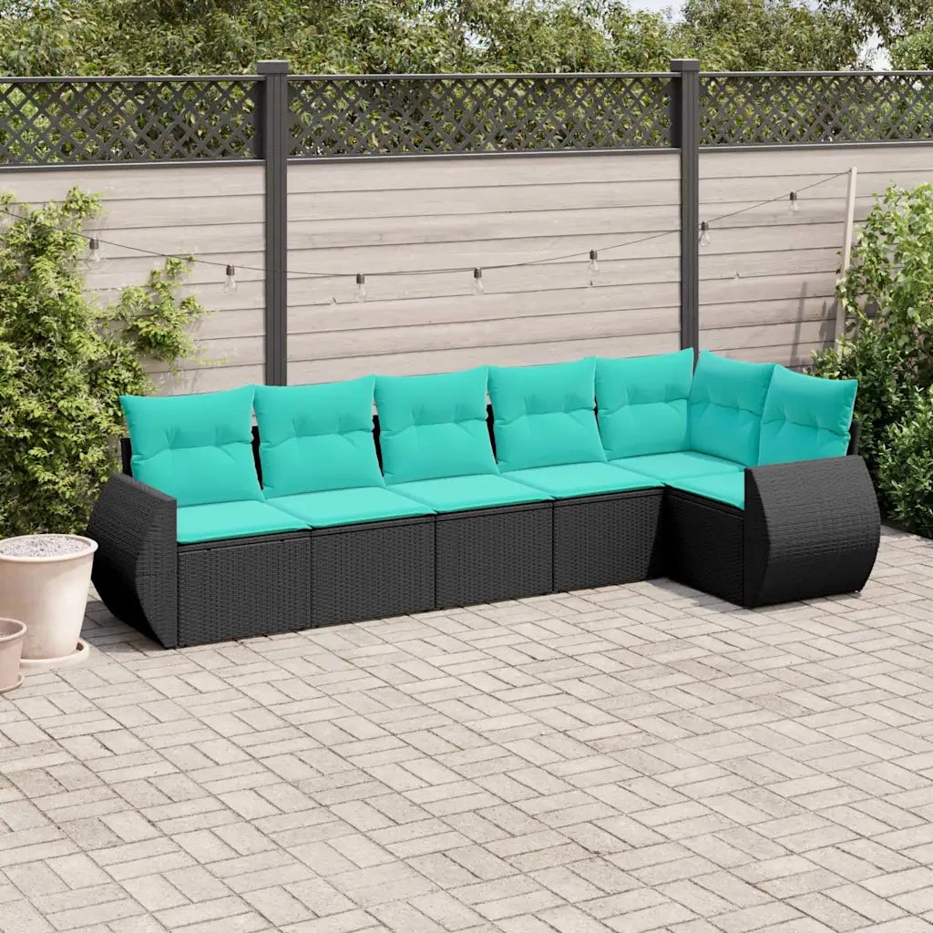 Set Divani da Giardino 6 pz con Cuscini Nero in Polyrattan 3221386