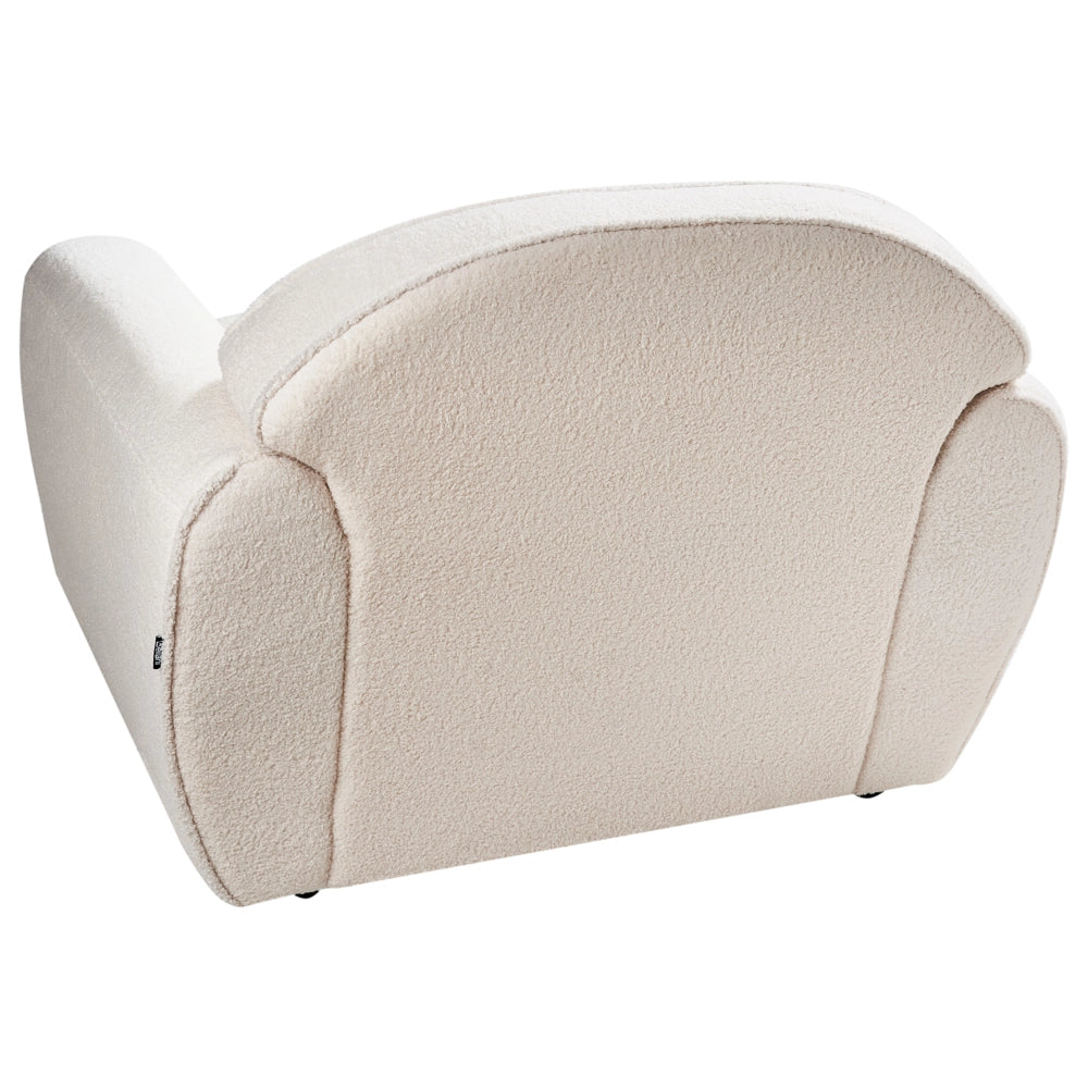 Poltrona Moderna da Soggiorno con Rivestimento in Tessuto Bouclé Beige Chiaro Schienale Imbottito e Cuscino Spesso