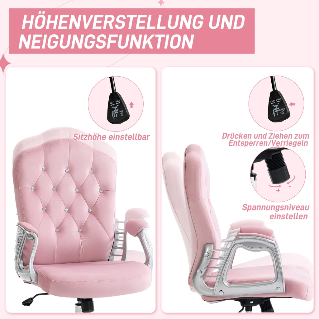 Sedia da ufficio ergonomica con funzione dondolo altezza regolabile supporto lombare girevole in poliestere rosa
