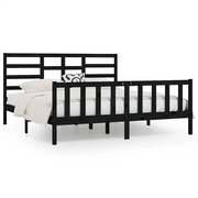Letto matrimoniale | Letto per adulti | Giroletto Nero in Legno Massello di Pino 200x200 cm