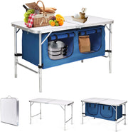 Tavolo da campeggio pieghevole, altezza regolabile in 53,5 cm / 71 cm, tavolo da picnic in alluminio con armadietti da 120 l, tavoli da esterno 120 x 61 cm, per barbecue, feste