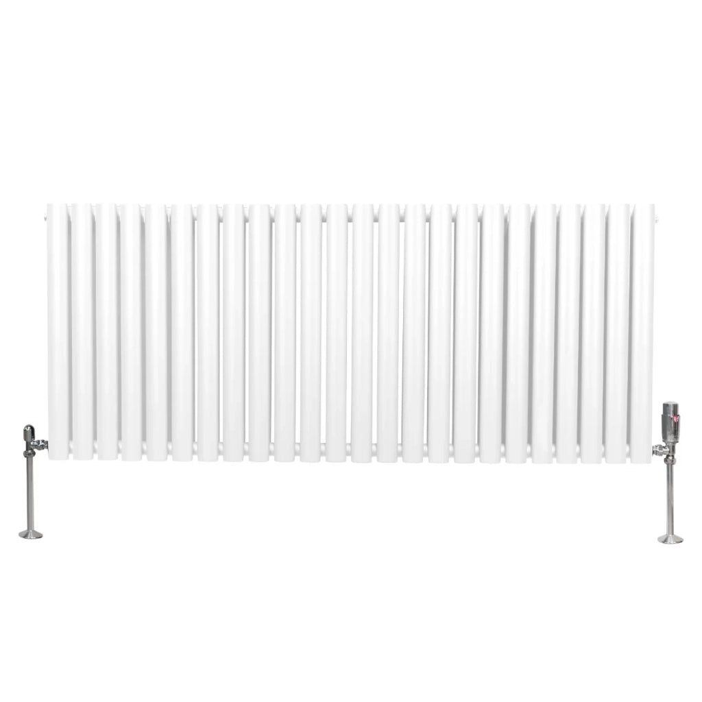 Radiatore a colonna ovale e valvole cromate TRV Designer bianco 600 mm x 1440mm