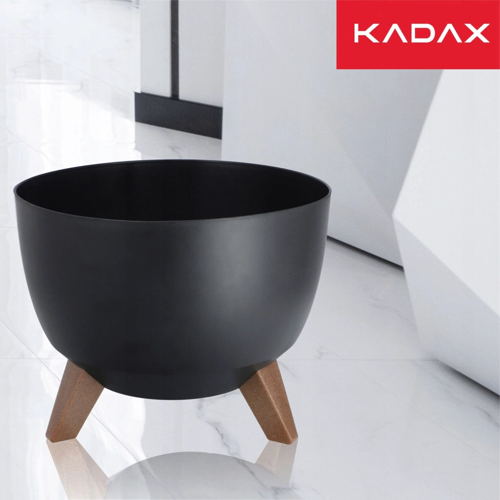 Vaso da fiori KADAX, fioriera, coperchio, gambe, inserto, supporto per fiori, 29 cm, nero, rotondo, 2 pezzi.