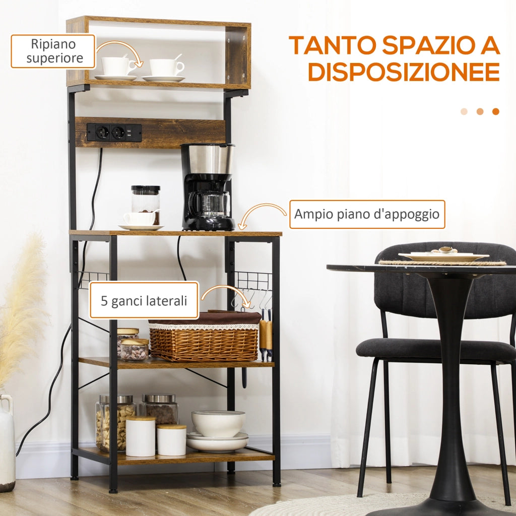 Libreria Cucina con Ripiani e Ganci Stile Industriale ¨C zephmum ¨C Marrone 60x42x153cm