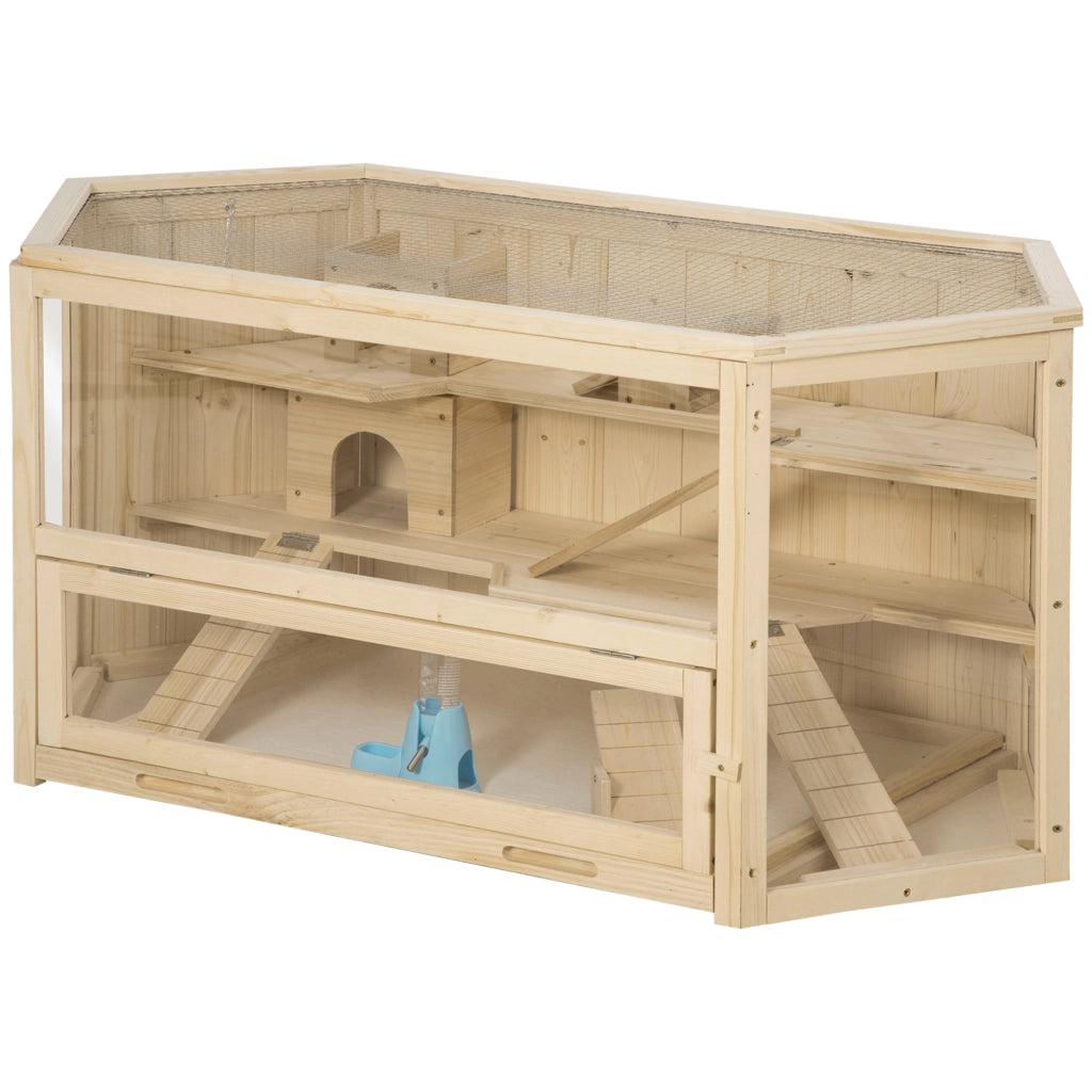 Casetta per Criceti 3 Livelli ¨C zephmum ¨C Legno, Parete Trasparente, 115x60x55cm
