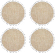 Set di Piatto di Juta da 4 - Tavolino di Juta Ronde Tessuto - Decorazione a Pompom - 38 Centimetro