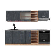 Vicco Cucina componibile Calcestruzzo nero/quercia dorata 240 cm PL Marmo