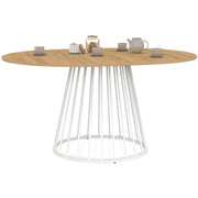 IDMarket - Tavolo da pranzo rotondo allungabile YUNA per 4-8 persone con piano in legno e gamba in filo metallico bianco 110 - 150 cm