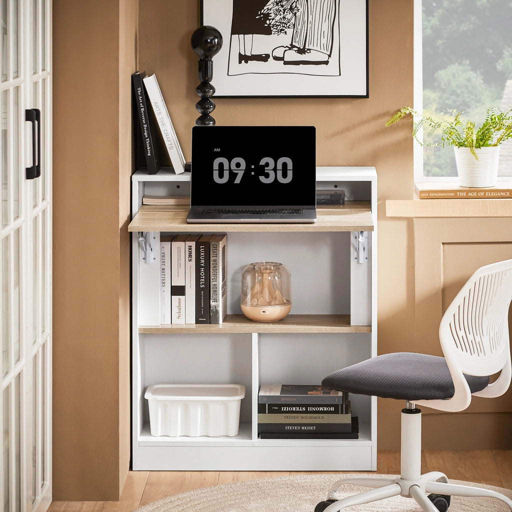 SoBuy Scrivania pieghevole Tavolo per computer con ripiani Tavolo da parete con Scomparto Bianco-Naturale 70x57x85cm FWT104-WN