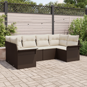 Set di Divani da Giardino a 6 Pezzi con Cuscini Marrone Polyrattan
