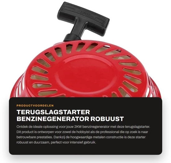 Starter per ritorno per generator a benzina da 2 kW - Alta qualità metallo - Installazione facile - Resistente agli urti - Bassa emissione di rumore - Incluso: viti - Motore di avviamento