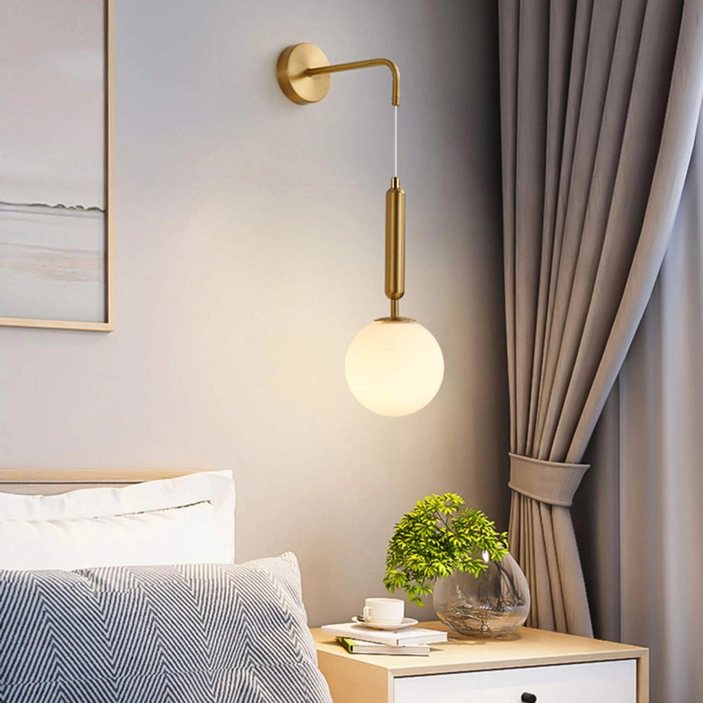 Applique moderno da parete bronzo paralume bianco pendente sfera attacco G9 luce corridoio camera da letto salotto