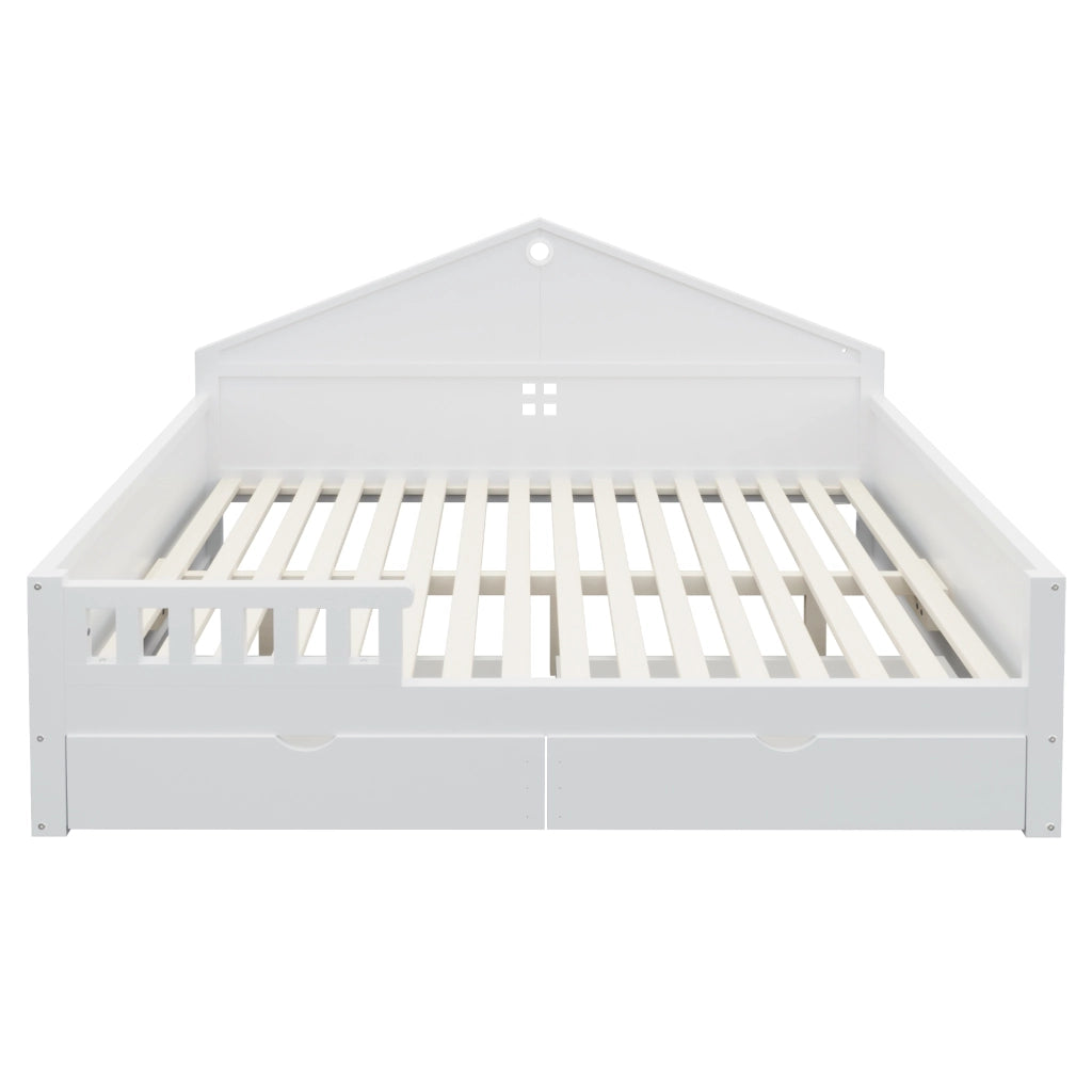 DESMIU Letto divano 2 posti con 2 cassetti e LED regolabile 140 × 200 cm, senza materasso, in legno massello e MDF, bianco