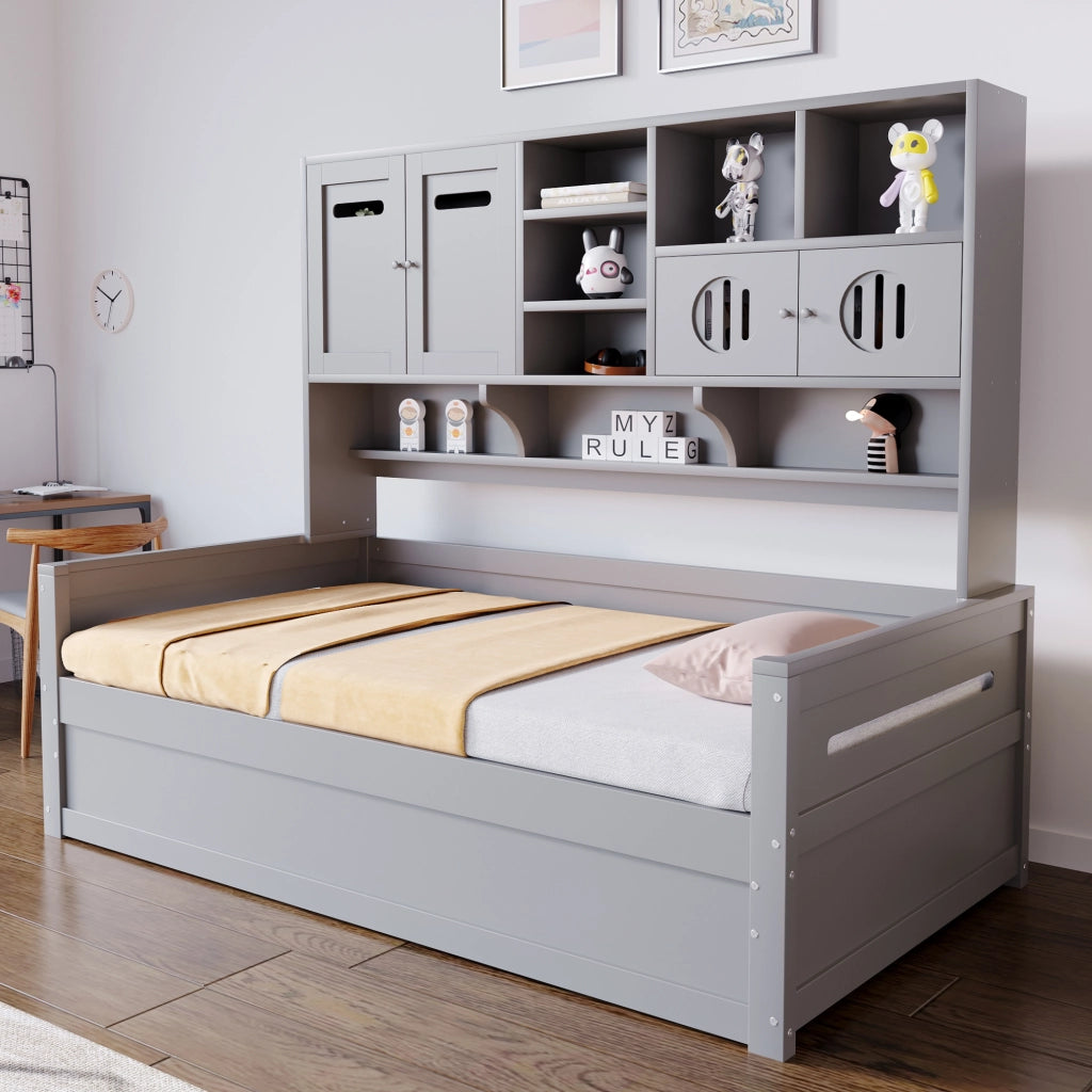 LETTO Singolo 90x200 cm in Legno Grigio con vano contenitore idraulico