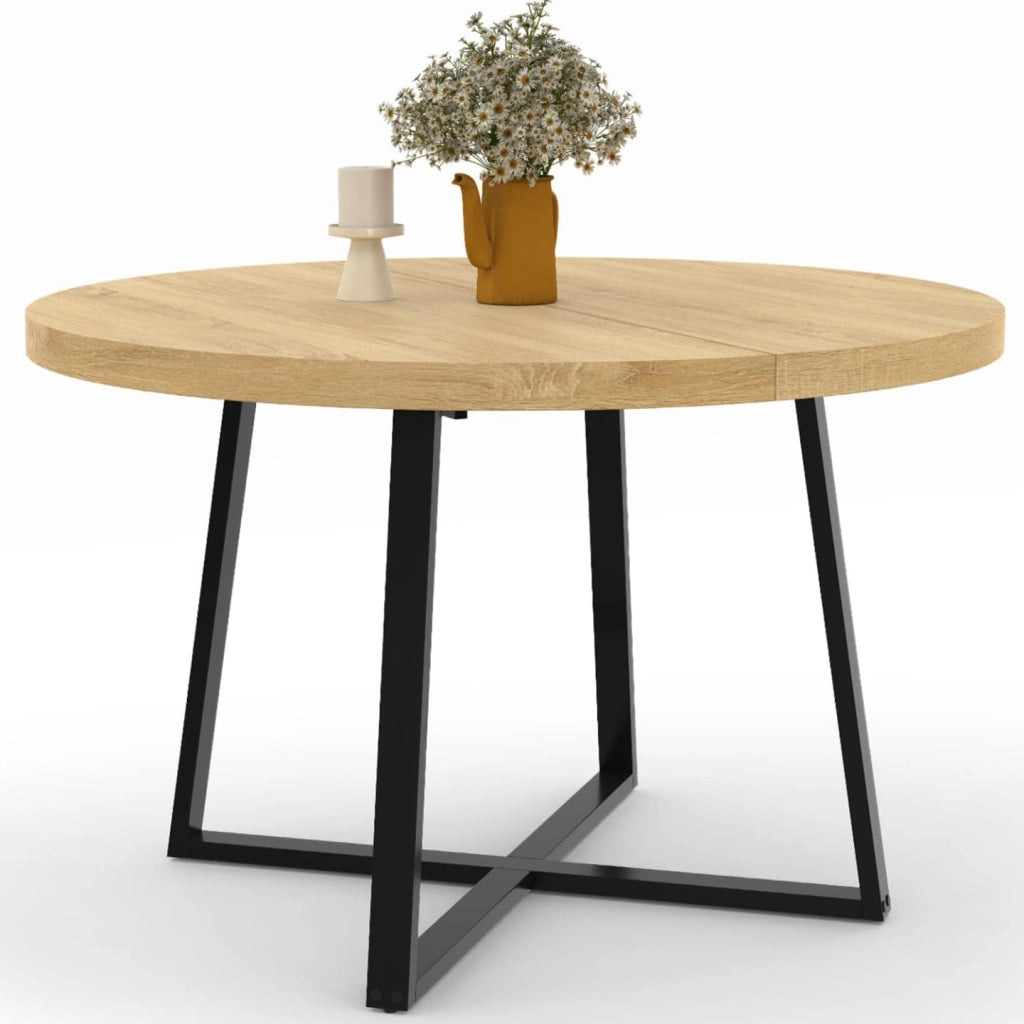 SELMA mesa de comedor redonda para 4-6 en madera y negro diseño industrial 110 cm
