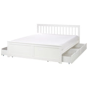 Letto matrimoniale Legno di Pino bianco con Rete a Doghe con 4 cassetti 160 x 200 cm  testiera a doghe minimalista