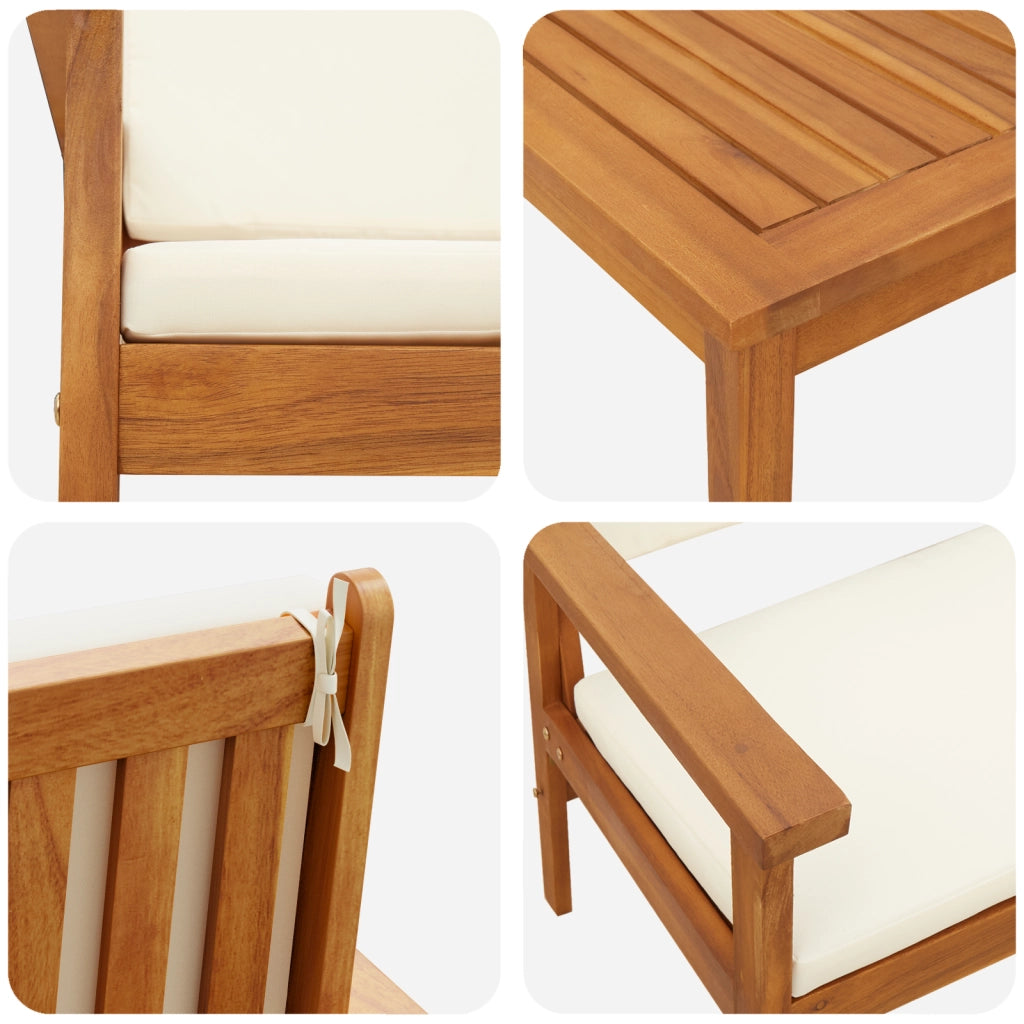 Set da pranzo da giardino in 6 pezzi con cuscini in legno massello di acacia