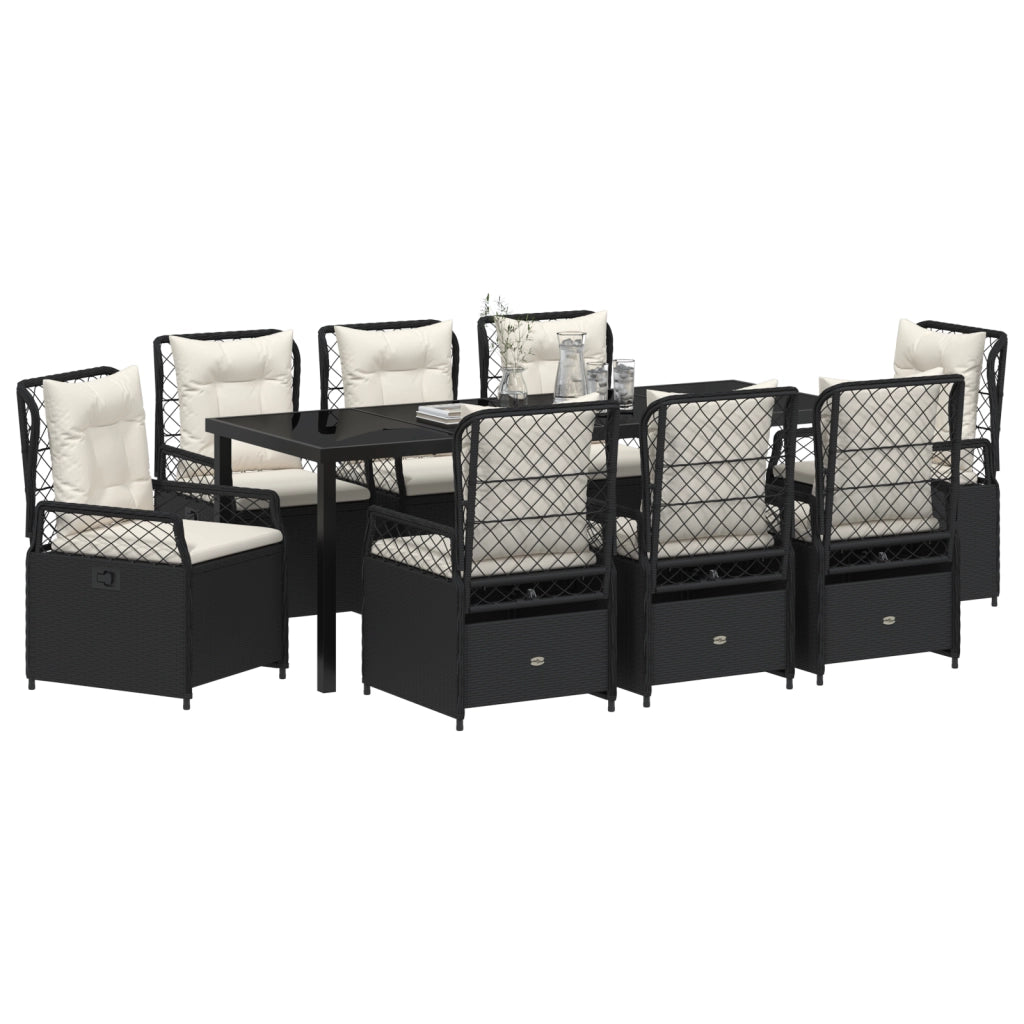 Set da Pranzo da Giardino da 9 Pezzi Nero Polyrattan