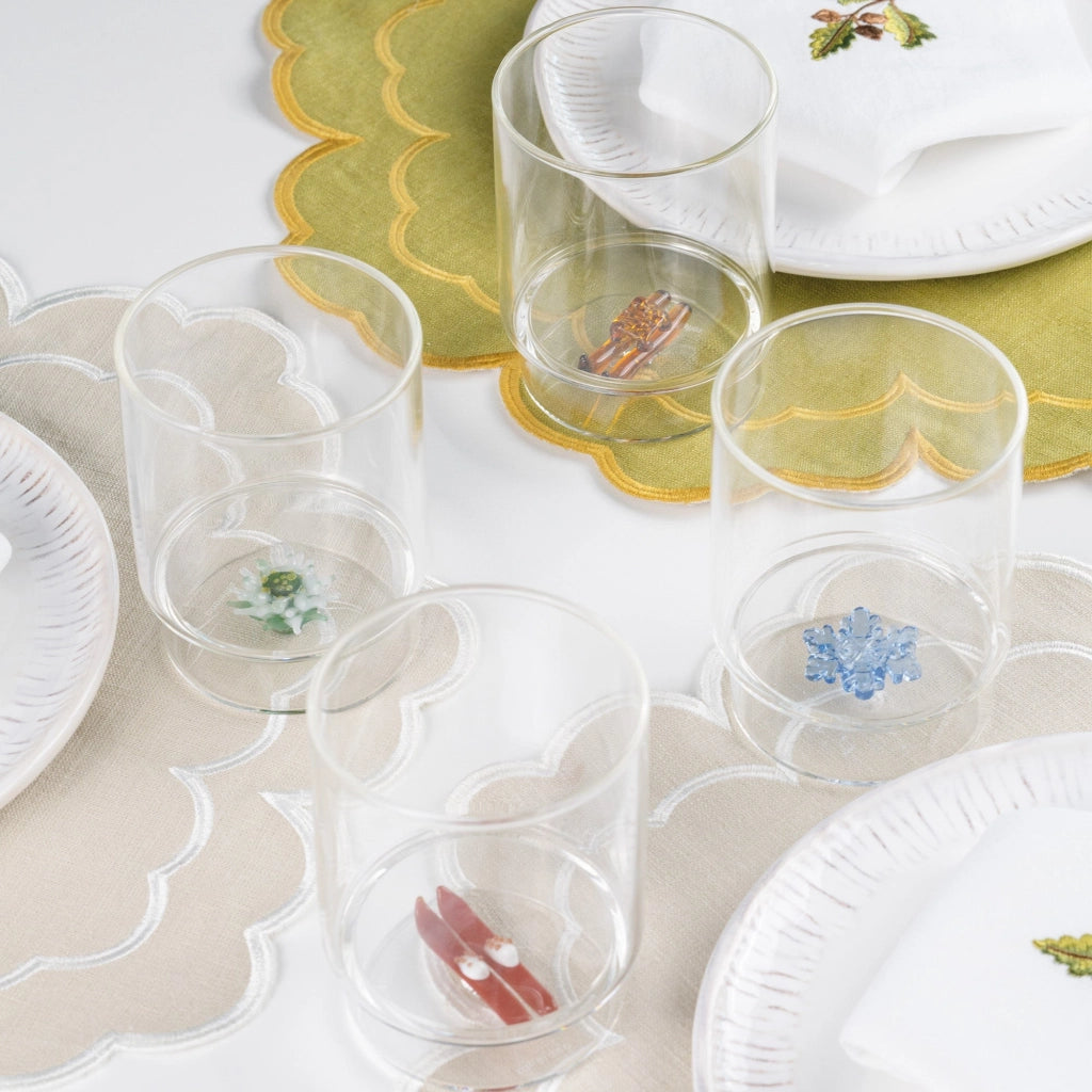 Teca Bicchieri Tumbler Winter Games Set 35cl in vetro borosilicato decoro Fiocco di Neve, artigianato di alta qualità per tavola invernale elegante